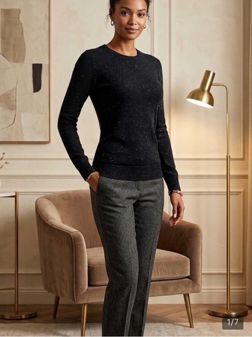 Banana Republic Speckled Black Crewneck Sweater Long-Sleeve Size M